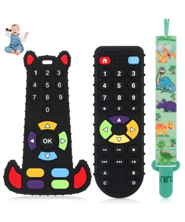 MTYLUIG Silicone Baby Teething Toys 2 Pack Baby Teethers Toys Remote Control Shape Baby Chew Toys for 3-12 Months Infant Toddler Black BLACK 2pcs