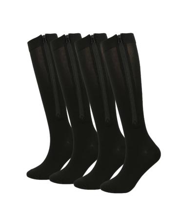 Hotfiary zipper compression stockings for women & men 1/2/3/5 couples 20-30 mmHg closed toe knee cups for varicose veins edema recovery pregnant nurse XXL black 2 pairs