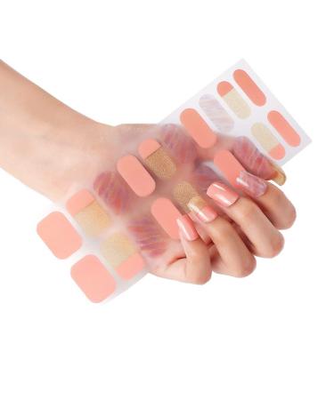 YICHEN 20PCS Nail Adhesive Wrap Gel Nail Polish Strips Stickers Full Wraps Semi-Cured Nail Sticker Waterproof Self-Adhesive Gel Stickers Decals with Nail Tools for Women Girl(UV/LED Lamp Required) Color 13