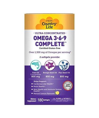 Country Life Ultra Concentrated Omega 3-6-9 Complete Natural Lemon 180 Softgels