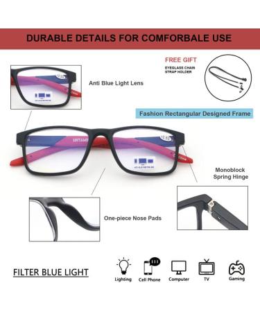 3 Pack Blue Light Blocking Reading Glasses - Rectangular Frames for Men & Women - Anti Glare UV Filter - +1.5 Strength - Buy Online on GoSupps.com