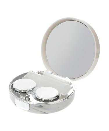 KOMBIUDA Travel Container 1 PCS Contact Lens Case Mirror Film Portable Lens Case Round Care Box Container Silver 7.2X7.2cm