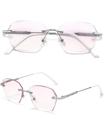 Women's Fashion Rimless Blue Light Blocking Reading Glasses Tinted Lenses Computer Readers Anti Glare Glasses(Couleur:Silver Grandeur:0.0x) - Buy Online on GoSupps.com