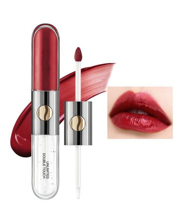 KQueenest Matte Liquid Lipstick with Clear Lip Gloss Mirror Dual Ended Lip Color Long Lasting Non Sticky Lip Stain High-Pigment Burgundy Lip Stick Double Effect 24 Hour Superstay Lip Makeup #128