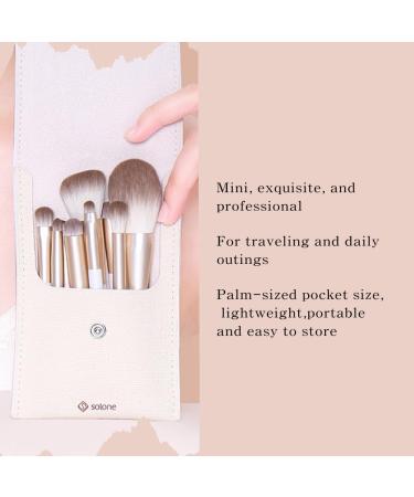 Solone Mini Makeup Brush Set - 9 Travel-Sized Vegan Brushes with Synthetic Wood Handles for Powder Contour Blush Eyeshadow & More - Cruelty Free - Buy Online on GoSupps.com