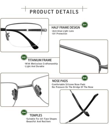 YEIN Blue Light Blocking Glasses - Anti Eye Strain Half Frame Titanium Glasses for Men & Women - Perfect for Phone TV & Gaming - Buy Online on GoSupps.com