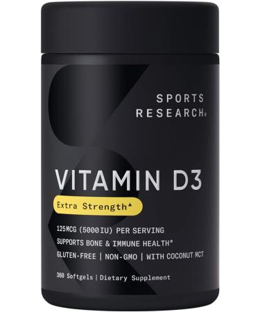 Sports Research Vitamin D3 125 mcg - 5000 IU - 360 Softgels