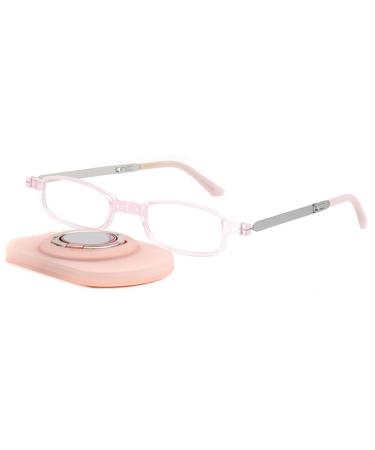 Lanomi foldable reading glasses Blue light filter women men mini portable narrow reading aid ultra -light cell phone visual aid anti blue light glasses with hard case pink 1.5 x