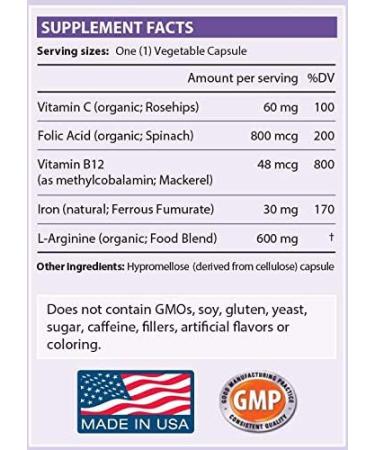 BNatrl Organic Iron Supplement - Boost Energy, Increase Oxygen, Enhance Red Blood Cell Production - 90 Veggie Capsules - Buy Online on GoSupps.com