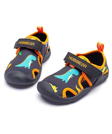 HOBIBEAR Boys Girls Water Shoes Quick Dry Closed-Toe Aquatic Sport Sandals Toddler/Little Kid 5 Toddler Black-orange