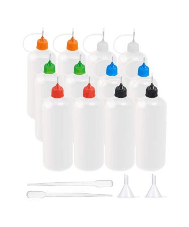 BENECREAT 12 Pack 4 Ounce Multi Purpose DIY Precision Tip Applicator Bottles Set with Plastic Droppers and Funnels - Halloween Liquid Tie Dye Crafts DIY Quilling Glue Applicator Oiler Bottle
