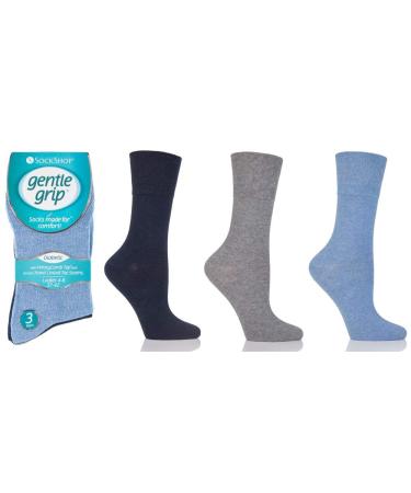 Womens Sock Shop Gentle Grip Diabetic Cotton Rich Socks 6 or 12 Pack Size 4-8 Various 4-8 Blue Mix X 12