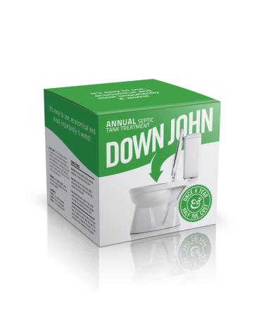 Down John (Once-A-Year) Septic Tank Treatment | 1 Year Supply | Eco-Friendly Product, 3-Part Concentrate Live Bacteria, Carbon & Enzyme Flush Treatment | Odor Neutralizer & Septic Drain Field Cleaner | Cleans Lines & Impro