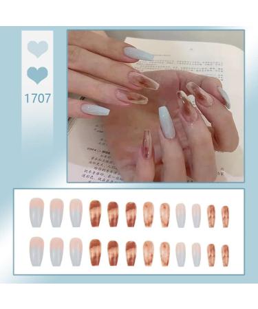 24Pcs/Set Press On Nails Caramel gradient amber halo Long False Nails Acrylic Fake Nails Full Cover Nails Tips Artificial Finger Manicure Press on nails for Women and Girls - Buy Online on GoSupps.com