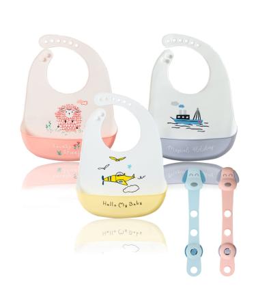 Rospretty Silicone Baby Feeding BIBS Pack of 3 6 Adjustable Buttons Silicone BIBS Waterproof Silicone Biibs for Baby Con 2 Baby Child Safety Lock For Boys Girls