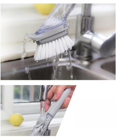 Soap Dispensing Dish Brush Kitchen Brush Set Automatic Liquid Filling Long Handle Brush with 2 Cleaning Sponges and 1 Dish Brush (Gray) - Buy Online on GoSupps.com