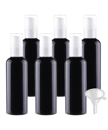 ZEOABSY 6 Pieces 100 ml Black Lotion Bottles with White Pump 100ml Empty PET Plastic Lotion Pump Bottle Cosmetic Gel Travel Container for Cosmetic Make up Cleaning + 1 x Funnel Black 100ml