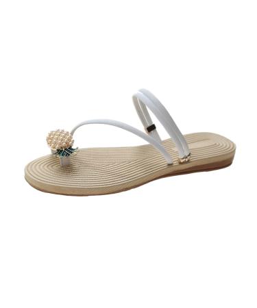 XTZYGLFD simple flat shoes pineapple sandals summer fashion women comfortable leisure sandals women's sandals woven slide sandals white 5 UK