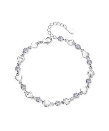 DNCG AdjustableSterling Silver Sterling Silver Bracelet for Women Ladies Sterling Silver Bracelet Exquisite Inlaid Zircon Heart Bracelet Fashion Bracelet Ladies Silver Jewellery Gifts Birthday Gift