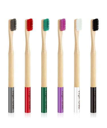 Virgin Forest 6 Pcs Biodegradable Bamboo Toothbrushes  Natural Eco-Friendly BPA-Free Toothbrushes  Best Travel Wood Toothbrush Set for Sensitive Gums