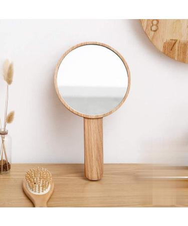 Sooiy Hd Handle Makeup Mirror Solid Wood Portable Shaving Mirror Handheld Mirror Beauty Wooden