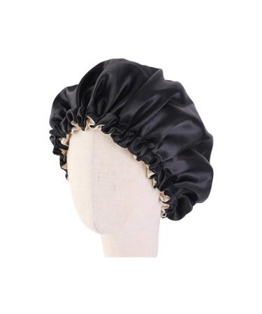 Lurrose children satin bonnet double layer sleep hat soft elastic single -colored sleeping hat for children toddler children baby (yellow) unit size black