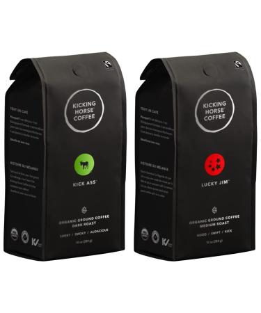 Kicking Horse Coffee Kick Ass Dark Roast Ground 284 g - Certified Organic Fairtrade Kosher Coffee & Lucky Jim Medium Roast Ground 284 g - Certified Organic Fairtrade Kosher Coffee