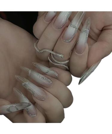 Temperament-enhancing nail art handmade spice nails simple and gradual changes white nail art in Europe and America detachable nail patch.(M)
