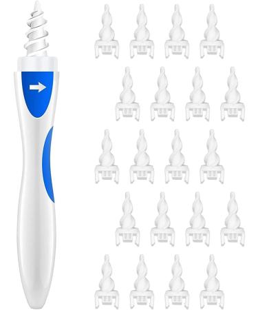 Earwax Removal-Spiral Ear Wax Remover Tool  Reusable Earwax Removal Kit Safe Ear Cleaner with 16 Pcs Soft and Flexible Replacement Heads Ear Cleaner for Adults and Kids (Light Blue)