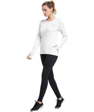 Baleaf Women's Thermal Fleece Long Sleeve Shirt - White, Large | Running Athletic Top with Thumbholes & Zipper Pocket - Buy Online on GoSupps.com
