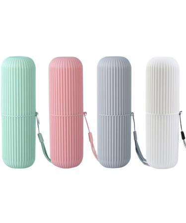 Annchilio 4 pieces of toothbrushes etui travel set portable toothbrush cover toothbrush cup travel toothbrushes etui children toothbrush travel case for camping outdoors travel and business trip