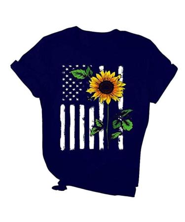 Women's Sunflower Graphic T-Shirt | Plus Size Loose Fit Blouse | Short Sleeve Casual Tee | Workout Shirt - Blue, X-Large - Buy Online on GoSupps.com