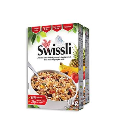 Swissli Muesli 35% Fruit & Nuts - 1kg/35 Ounce Boxes - 2 Pack - NON GMO