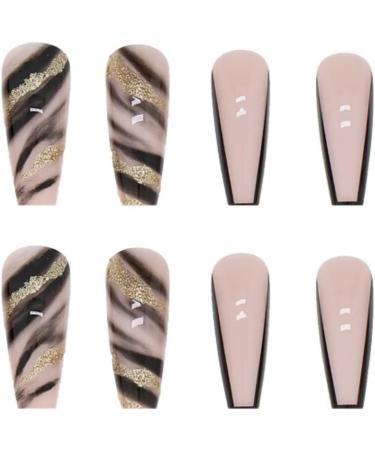 Black Marble French Tip Press On Nails Long with Gold Foil - 24Pcs - Buy Online on GoSupps.com