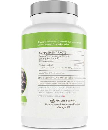 Nature Restore Coriolus Versicolor Mushroom Extract 30% Polysaccharides - 90 Capsules, Non-GMO, Gluten-Free - Buy Online on GoSupps.com