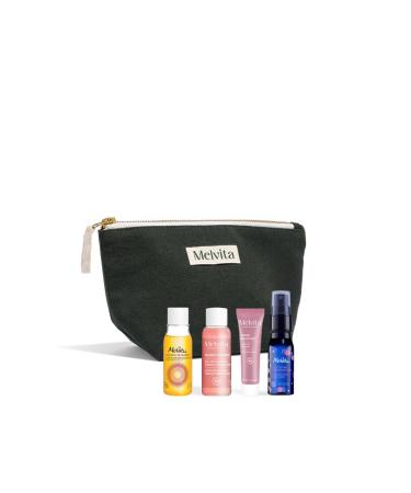 Melvita, Organic Travel Face Care Kit: 4 Moisturizing and Revitalizing Products for All Skin Types, Including Lifting Cream, Floral Water, Essence and Makeup Remover Oil, Ideal for the Holidays