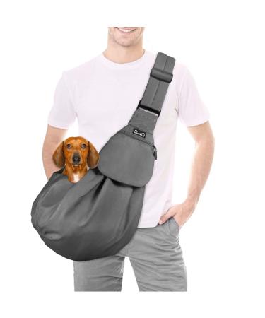 SlowTon Dog Carrier Sling, Thick Padded Adjustable Shoulder Strap Dog Carriers for Small Dogs, Puppy Carrier Purse for Pet Cat with Front Zipper Pocket Safety Belt Machine Washable A-Grey For Pets 8-15lbs