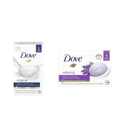 Dove Original Beauty Bar and Dove Relaxing Beauty Bar (Lavender) | Bundle of Moisturizing Bars for Clean and Soft Skin white+ cleanser