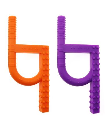 Tuxepoc Sensory chew Toys for Autistic Children fluxy Oral Motor Chewy Tool for Kids with Teething ADHD Autism Biting Needs Teether Silicone chewlery for Boys&Girls (Orange Purple)