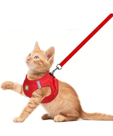 Femax Adjustable Reflective Dog Harness with Leash for Small Medium Dogs & Cats - Soft Mesh No Pull Vest (Breast 35-40cm) - Breathable & Comfortable - Red - Buy Online on GoSupps.com