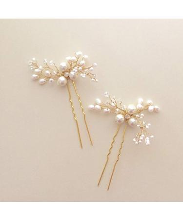 Artio Bride Wedding Pearl Hair Pins Girls Bridal Hair Accessories Hair Piece for Women and Girls 2PCS (Gold)