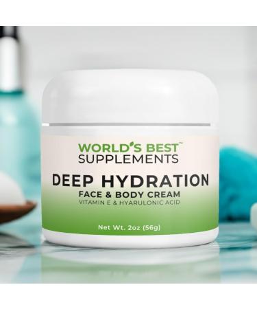 World's Best Supplements Deep Hydration Face & Body Cream | Hyaluronic Acid Vitamin E & Avocado Oil | 2oz