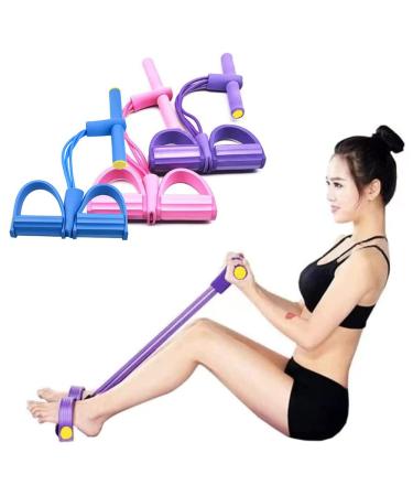 Multifunction Resistance Training 4 Tube Pedal Resistance Band Sit-up Pull Rope Fitness Pedal Exerciser Tension Rope Sport Trainer Equipment for Legs Fitness Arm Leg Slimming Training purple