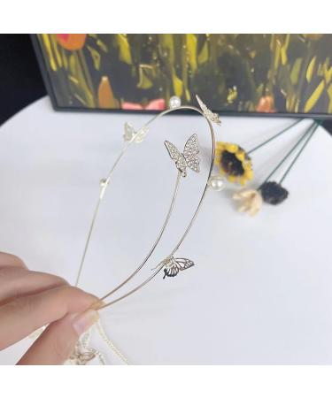 fdsmall Rhinestone Headband Silver Wedding Butterfly Headband Crystal Tassel Headband for Women Sparkly Rhinestone Head Chain Headwear Headpieces Hair Accessories for Women and Girls (Gold) - Buy Online on GoSupps.com