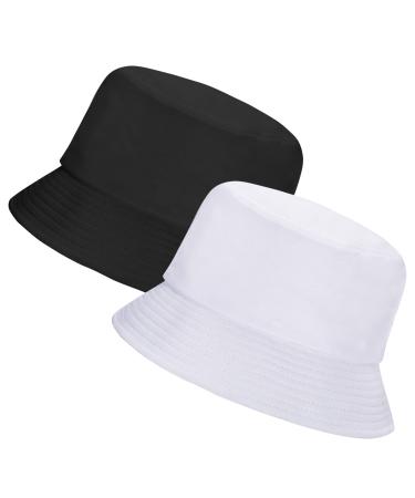 Rosoz Bucket Hat for Women Men Summer Travel Beach Sun Hat Outdoor Cap Unisex Bucket Hats Black/White