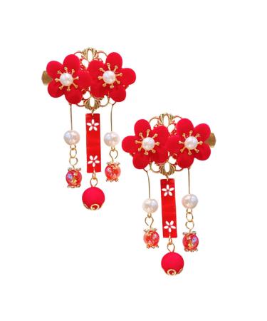 minkissy 2 Pairs Tassel Antique Style Hair Clip Weeding Hair Clasp Plum Hair Accessories Kimono Hair Decoration Tassel Hair Clip Kids Retro Hair Clips Hair Sticks Baby China Vintage Fabric