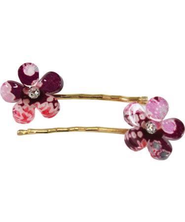 Japanese Chirimen Made Sakura Cherry Blossoms Design Hair Pin (Set of 2) Purple