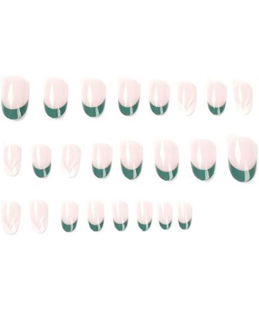 Justotry 24 Pcs Almond Short Dark Green French Press on False Nails | Nude Fake Nails with Nail Glue for Women | Oval Medium Stick on Nails for Nail Art - Buy Online on GoSupps.com