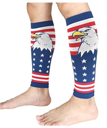 BUENWAZ Calf Compression Sleeve for Men, Patriotic Footless Compression Socks, Treatment for Varicose Vein, Shin Splints and Leg Pain, 20-30mmHg Eagle - L/Xl