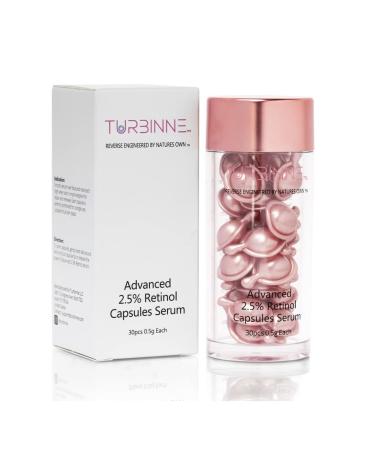 TURBINNE Pure 2.5% Retinol Serum Capsules. Look 5 Years Younger In Just 30 Days. Powerful Anti -Aging  Deep Hydration  Brightening  Reduce Wrinkles  Acne Scars  Dark Spots. Complete Skincare Capsules